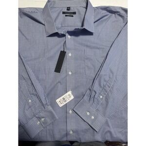 Synrgy Performance Dress Shirt Mens 22 34/35 Navy Gingham NWT Stretch DXL